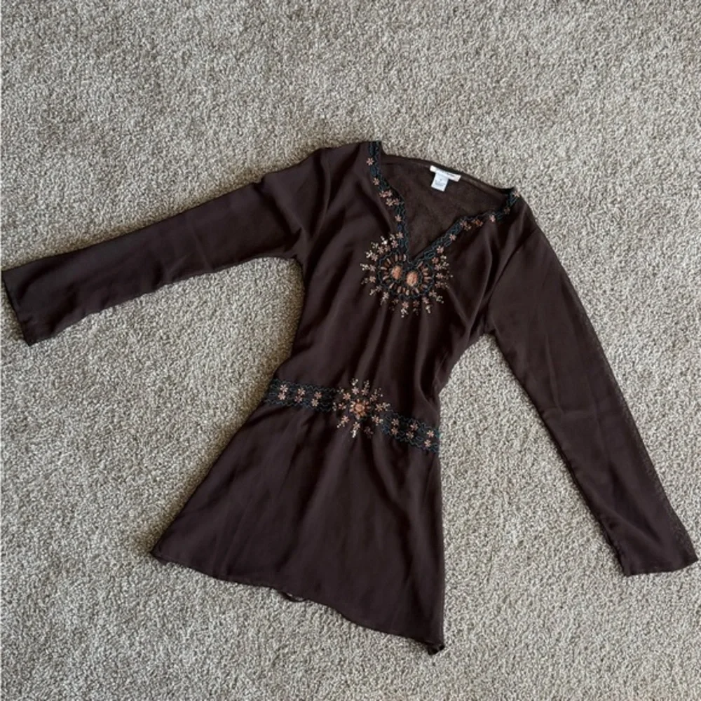Cotton Express Y2K Sheer Embroidered Tunic Boho Fairycore Cottage Witch Top Sz M - Picture 4 of 13
